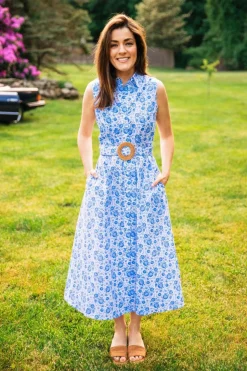 Azure Blossom Shirt Dress