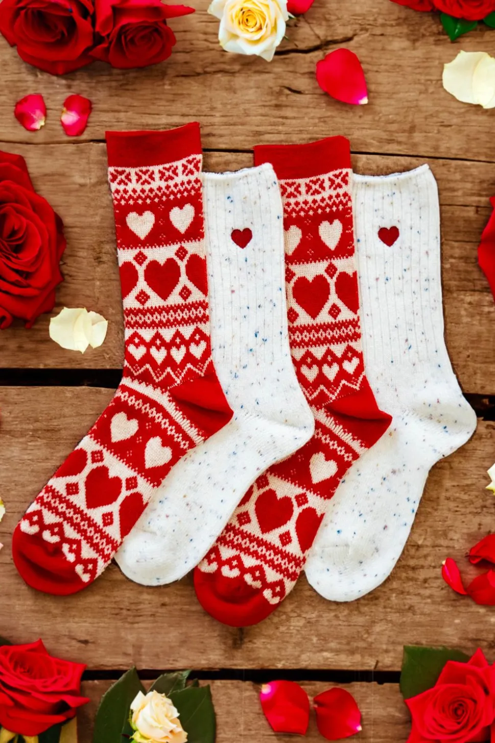 Cream Heart Donegal Socks