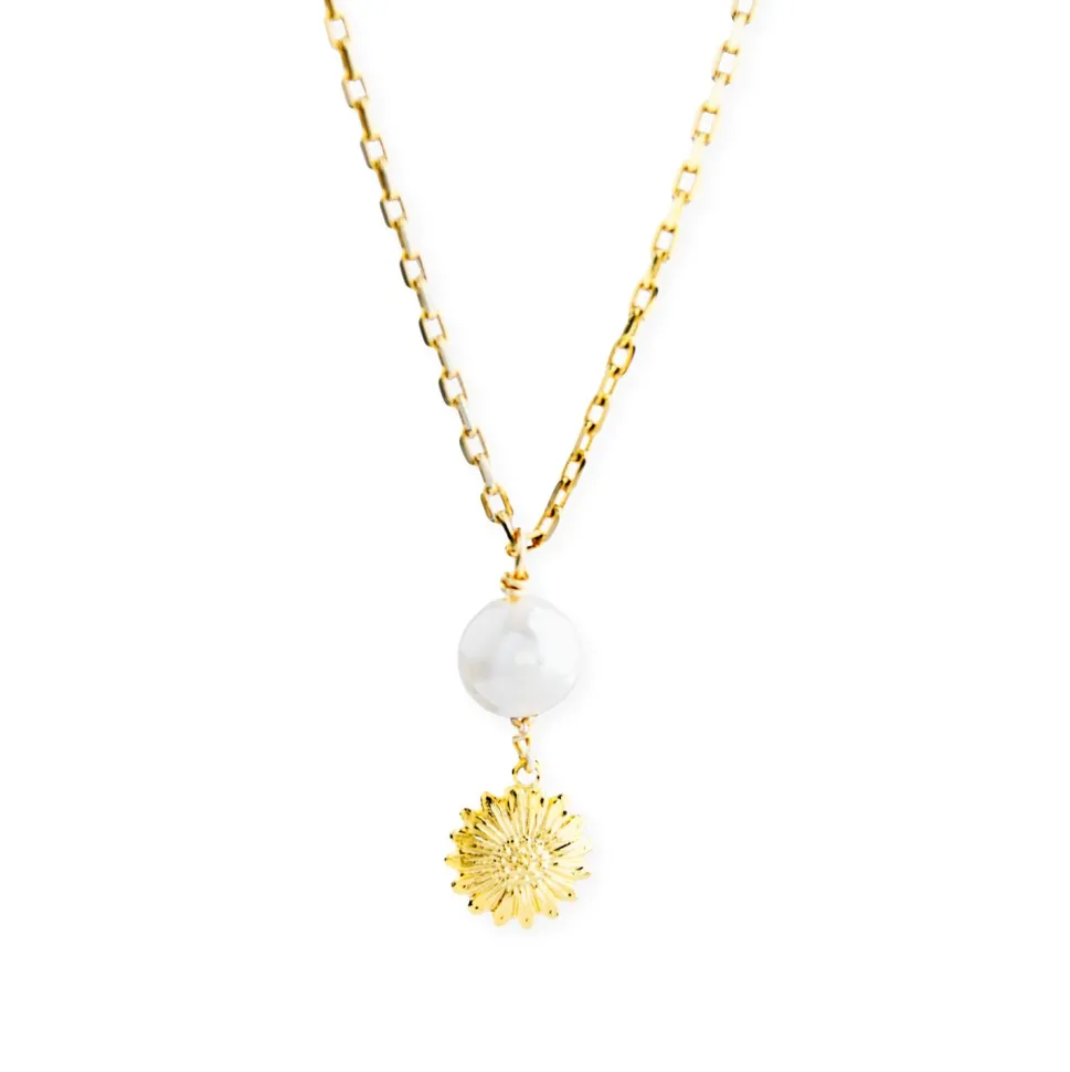 Sunflower Pearl Drop Necklace